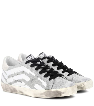 Shop Golden Goose Superstar Glitter Leather Sneakers In Silver