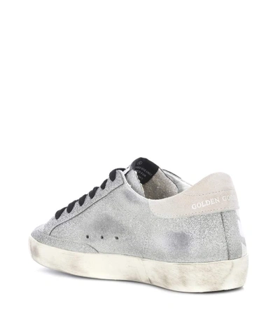 Shop Golden Goose Superstar Glitter Leather Sneakers In Silver