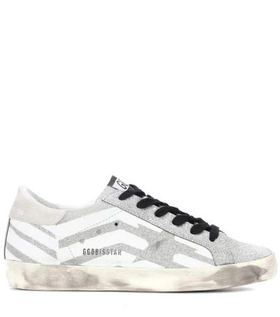 Shop Golden Goose Superstar Glitter Leather Sneakers In Silver