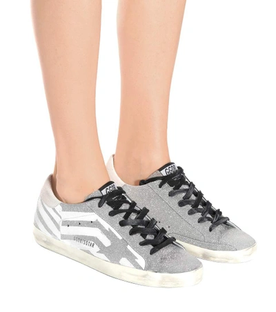 Shop Golden Goose Superstar Glitter Leather Sneakers In Silver