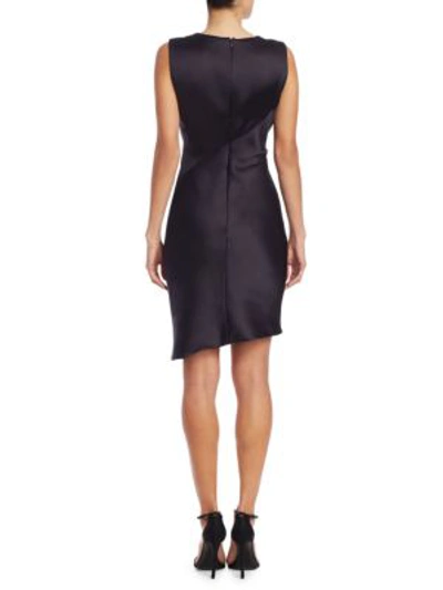 Shop Giorgio Armani Silk Satin Ruched Dress In Navy