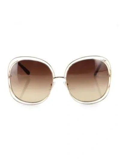 Shop Chloé Carlina 60mm Oversized Round Sunglasses In Gold Transparent