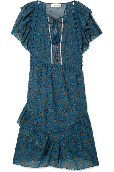 Shop Sea Kaylee Crochet-trimmed Printed Cotton-blend Voile Dress In Petrol