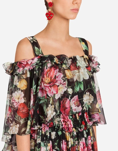 Shop Dolce & Gabbana Printed Silk Chiffon Dress In Black