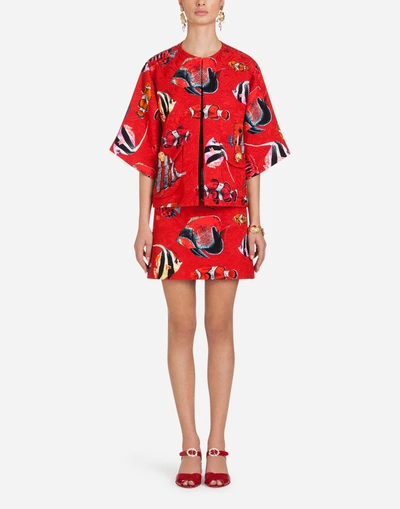 Shop Dolce & Gabbana Printed Brocade Skirt In Red