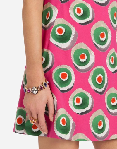 Shop Dolce & Gabbana Printed Silk Dress In Fuchsia
