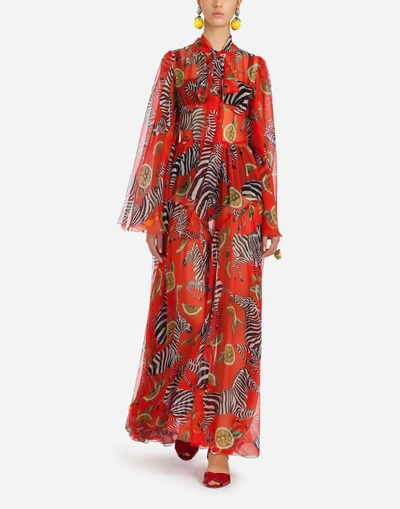 Shop Dolce & Gabbana Printed Silk Jumpsuit In Red