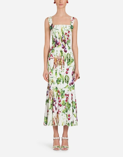 Shop Dolce & Gabbana Printed Cady Dress In Cream