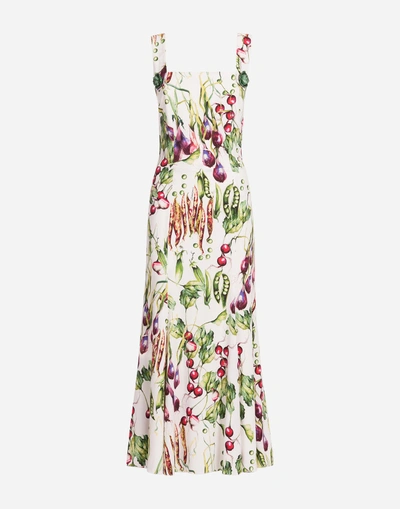 Shop Dolce & Gabbana Printed Cady Dress In Cream