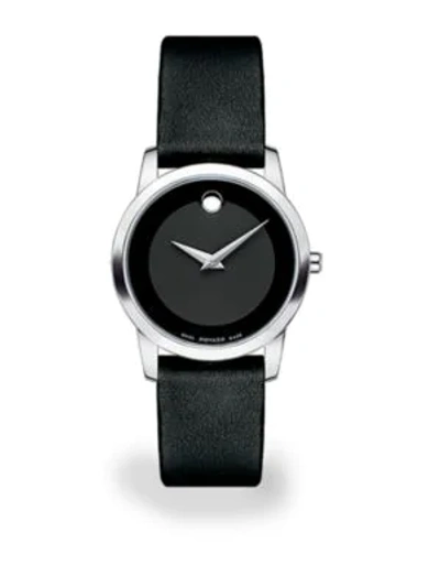 Shop Movado Museum Classic Stainless Steel Leather Strap Watch In Black