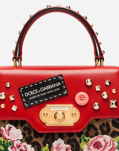 Shop Dolce & Gabbana Welcome Bag Handbag In Two Materials With Embroidery In Leopard