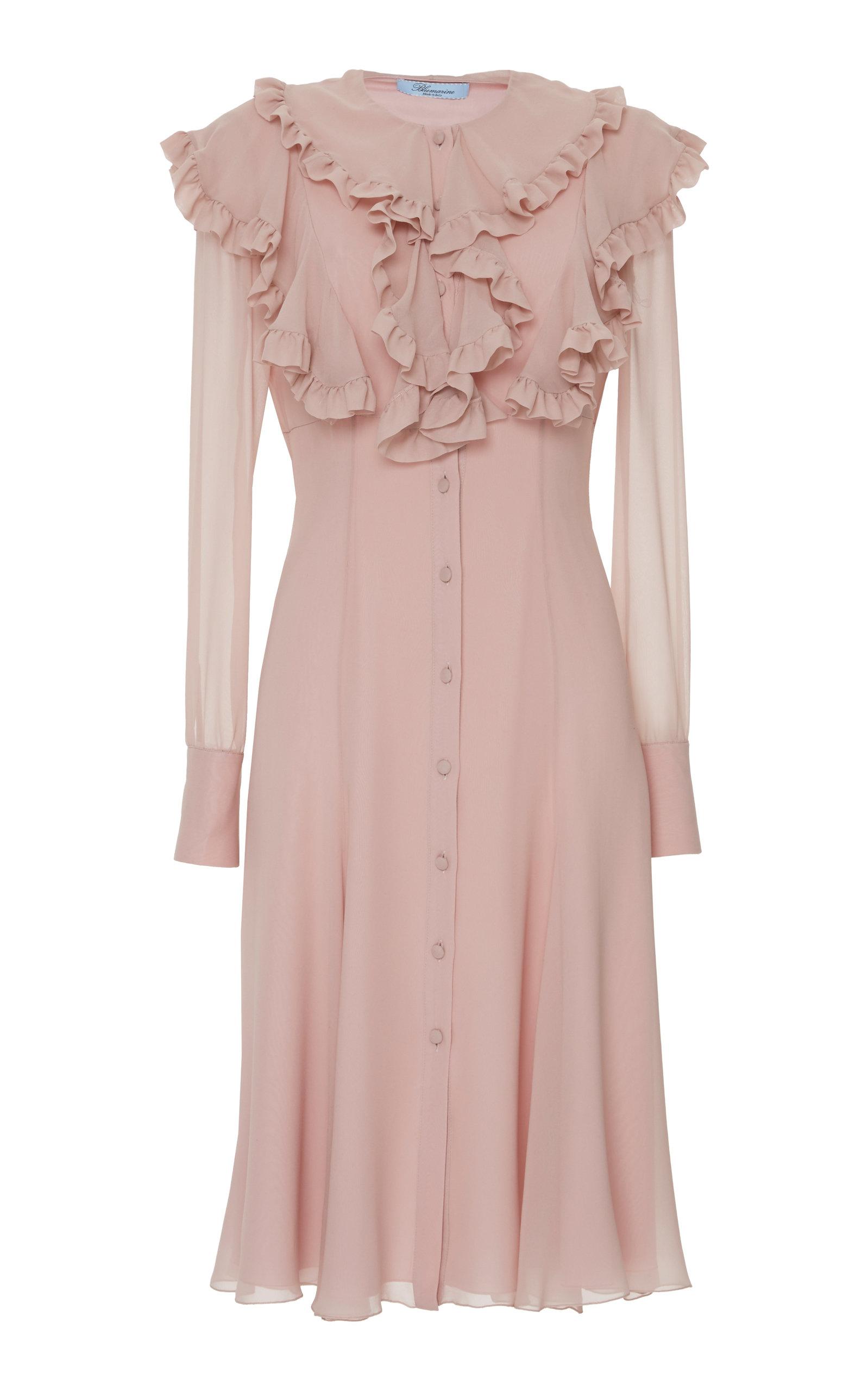 Blumarine Ruffle Long Sleeve Dress In Pink | ModeSens