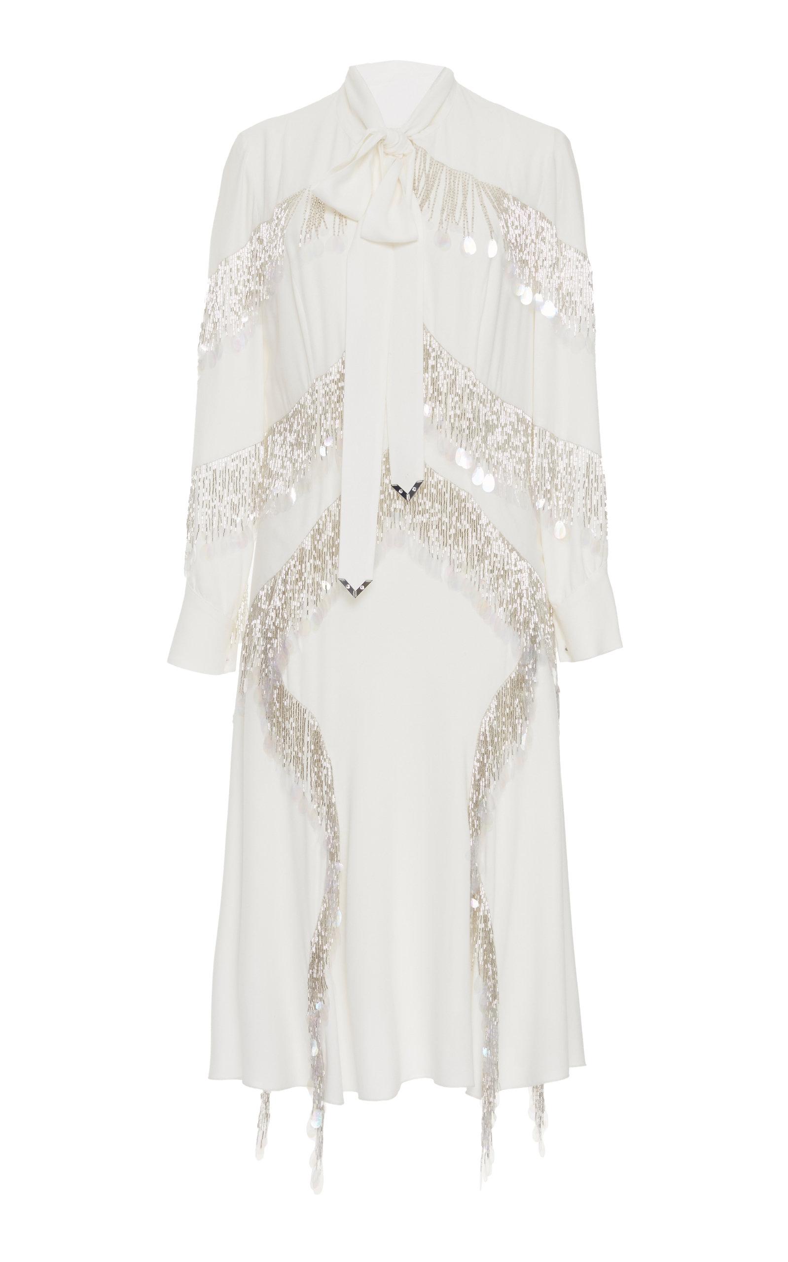 Blumarine Fringed Long Sleeve Dress In White | ModeSens