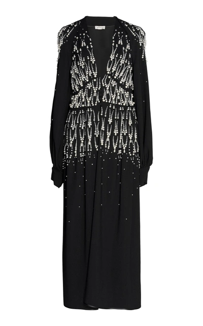 Shop Attico Satin Pearl Embroidered Dress In Black