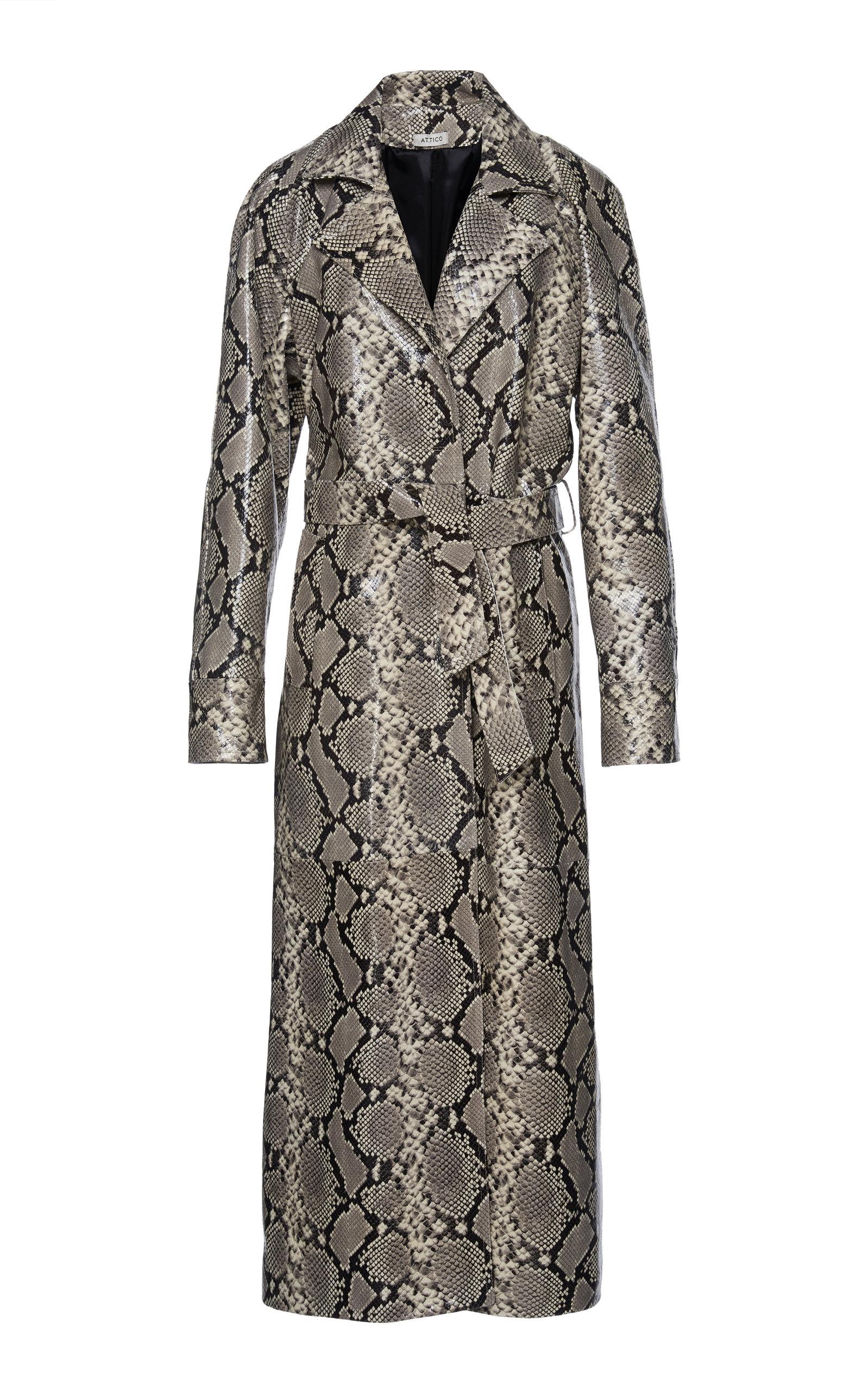 Attico Snake Print Leather Trench Coat In Animal | ModeSens