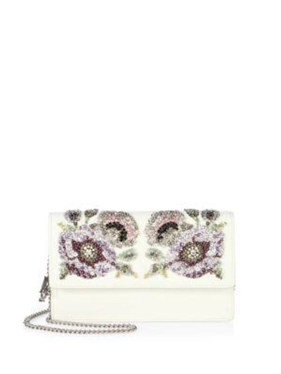 Shop Alexander Mcqueen Crystal-embroidered Leather Chain Wallet In White-multi