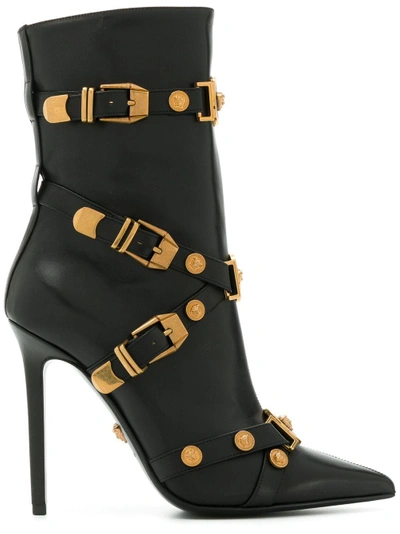 Shop Versace Medal Buckle Ankle Boots