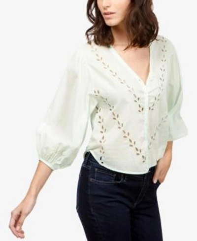 Shop Lucky Brand Cotton Eyelet Peasant Blouse In Green Lily