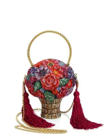 Shop Judith Leiber Posies Crystal Flower Basket Minaudiere In Red