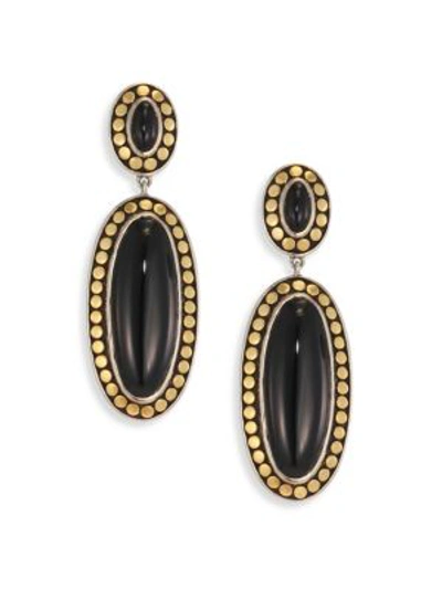 Shop John Hardy Dot Black Onyx & 18k Bonded Yellow Gold Oval Drop Earrings In Black-gold