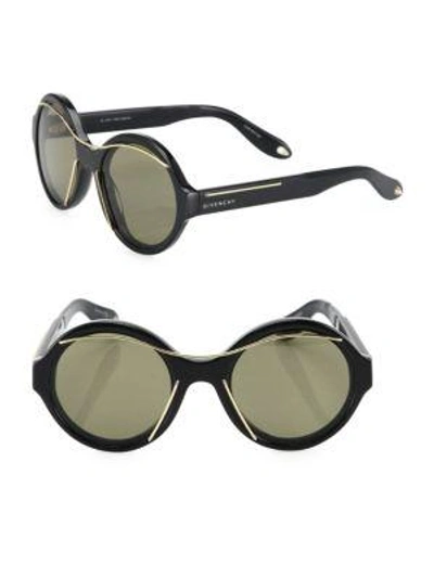 Shop Givenchy 54mm Wire-trim Round Sunglasses In Black