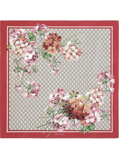 Shop Gucci Gg Blooms Print Silk Scarf - Red