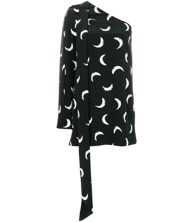 Shop Saint Laurent Black Moon Print One Shoulder Mini Dress