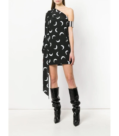 Shop Saint Laurent Black Moon Print One Shoulder Mini Dress