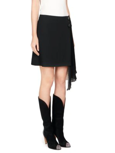 Shop Givenchy Pleated Side Wool Mini Skirt In Black
