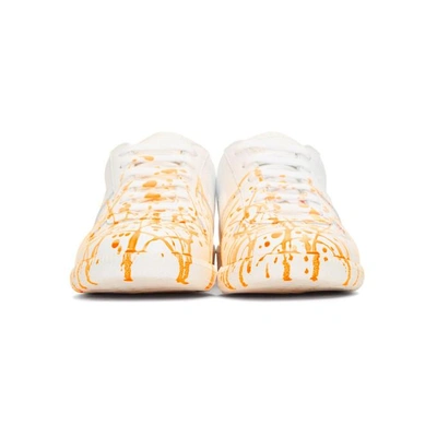 Shop Maison Margiela White And Orange Paint Splatter Replica Sneakers In 962 Wht/ora
