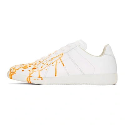 Shop Maison Margiela White And Orange Paint Splatter Replica Sneakers In 962 Wht/ora