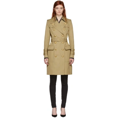 Shop Balmain Beige Gabardine Trench Coat