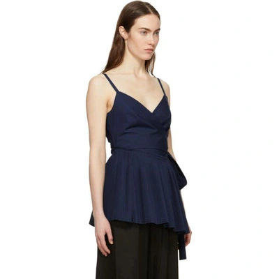 Shop Cedric Charlier Navy Asymmetric Ruffle Camisole In A0289navy