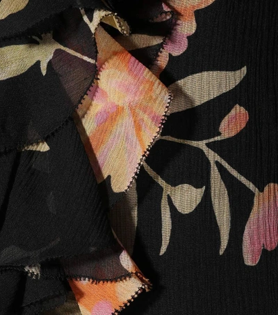 Shop Polo Ralph Lauren Ruffled Floral-printed Silk Blouse In Black