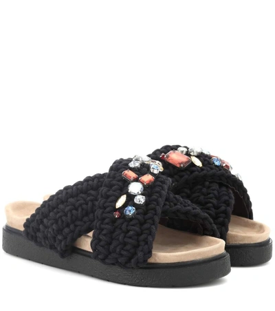 Shop Inuikii Embellished Crochet Slides In Black