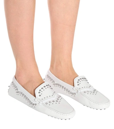 Shop Tod's Gommino Leather Loafers In White