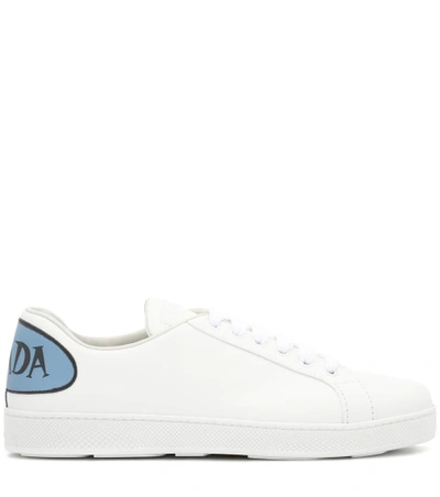 Shop Prada Appliquéd Leather Sneakers In White