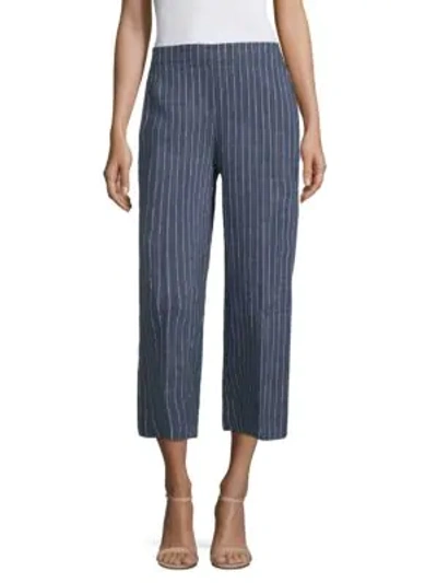 Shop Eileen Fisher Striped Wide Cropped Pants In Denim