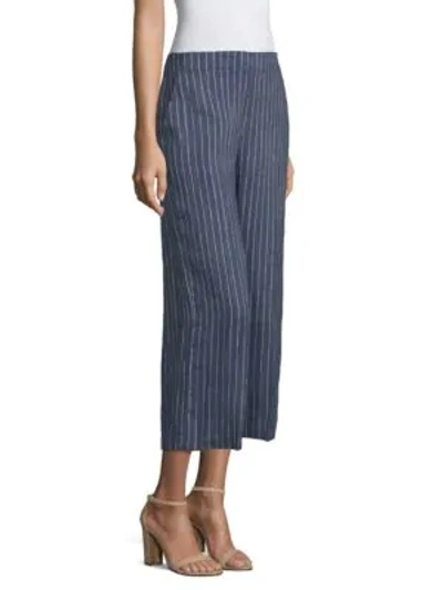 Shop Eileen Fisher Striped Wide Cropped Pants In Denim