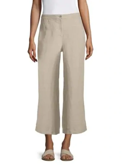 Shop Eileen Fisher Linen Wide Cropped Pants In Undyed Natural