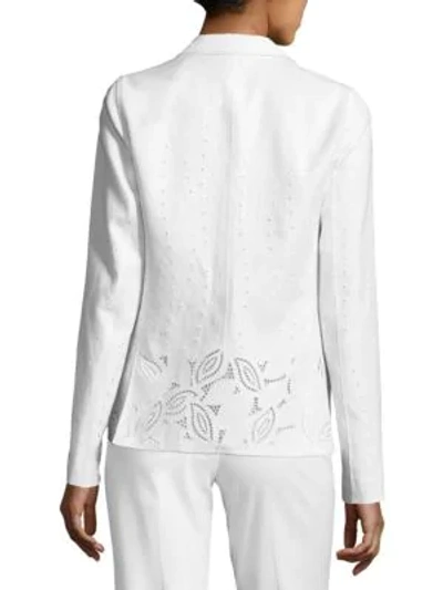 Shop Lafayette 148 Vangie Embroidered Linen Blazer In White