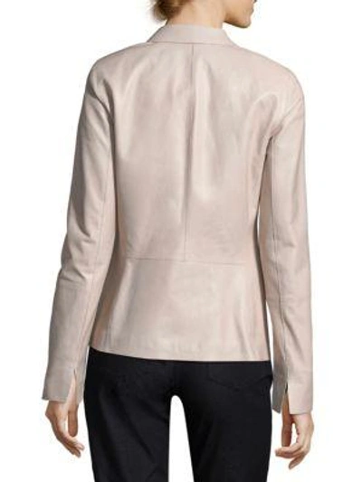 Shop Lafayette 148 Brant Leather Blazer In Taupe