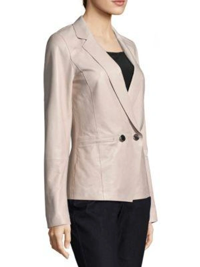 Shop Lafayette 148 Brant Leather Blazer In Taupe