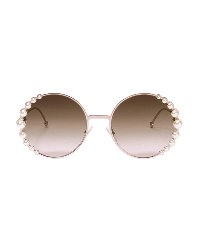 Shop Fendi Pearl Trim Round Sunglasses