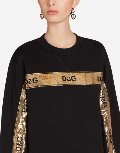 Shop Dolce & Gabbana Cotton Sweatshirt With Sequins In Black