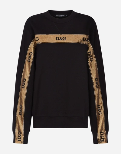 Shop Dolce & Gabbana Cotton Sweatshirt With Sequins In Black