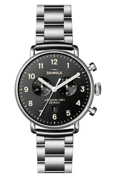 Shop Shinola The Canfield Bracelet Watch, 43mm In Silver/ Black