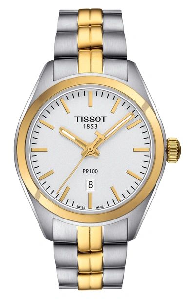 Shop Tissot Pr100 Bracelet Watch, 33mm In Silver/ Gold