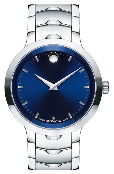 Shop Movado 'luno' Bracelet Watch, 40mm In Silver/ Blue