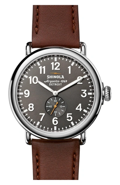 Shop Shinola 'the Runwell' Leather Strap Watch, 47mm In Brown/ Black